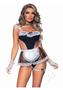 Maid To Order, Lace Trimmed Cut-out Bodysuit, Sheer Apron, Garter, And Head Piece (4 Piece) - Small/medium - White/black